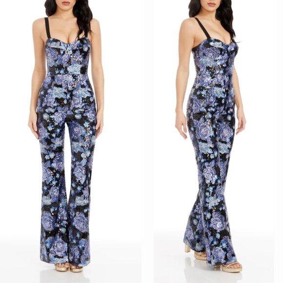 $498 NWOT Dress The Population Size XS Presley Blue Purple Black Sequin Jumpsuit